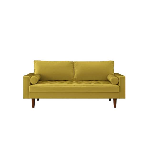 US Pride Furniture Lincoln 69.68 in. Goldenrod Velvet 3-Seats Lawson Sofa with Removable Cushions