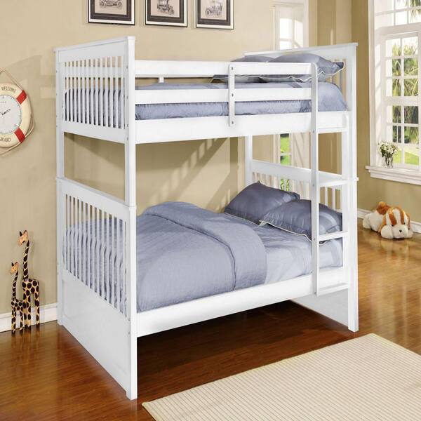 HomeRoots Amelia White Twin Over Full Bunk Bed