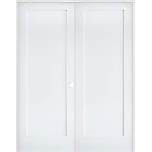 48 in. x 80 in. Craftsman Shaker 1-Panel Left Handed MDF Solid Core Primed Wood Double Prehung Interior French Door