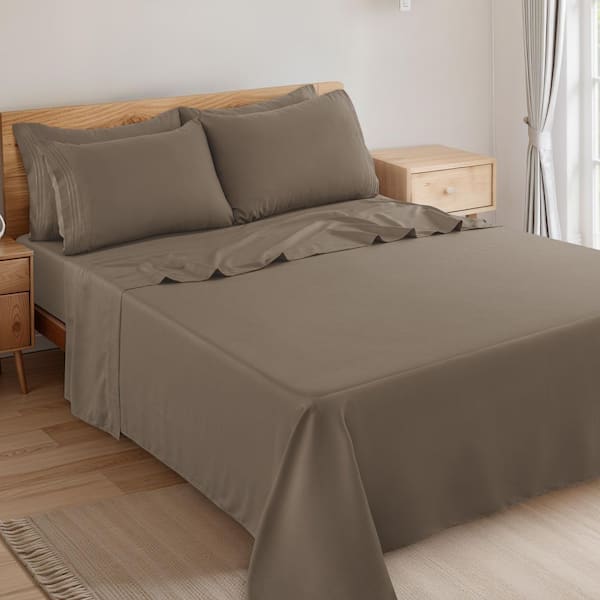 Lux Decor 6-Piece Brown Solid Color Microfiber Queen Deep Pocket Sheet Set