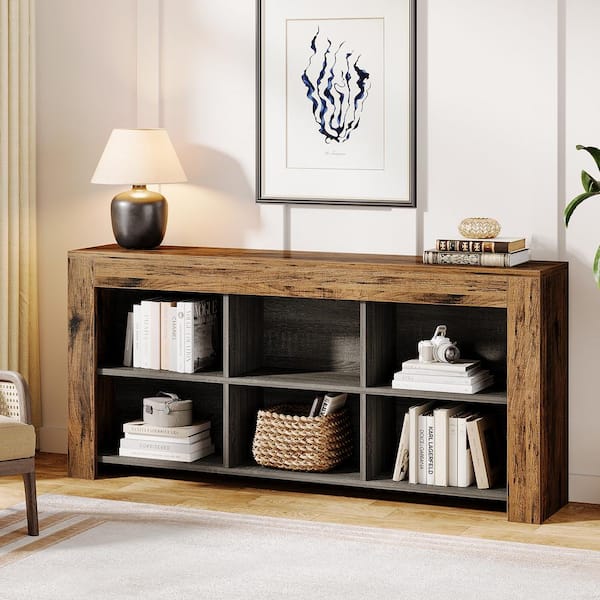 Eulas 31.5 in. Tall Brown Engineered Wood 3-Shelf Accent Bookcase Bookshelf with 6-Cube Open Shelf for Home Office