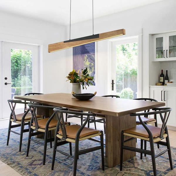 Angelo 49 in. 1-Light Dimmable Integrated LED Pendant Wood Linear Chandelier