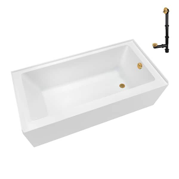 Streamline 66 in. x 32 in. Soaking Acrylic Alcove Bathtub with Right Drain in Glossy White, External Drain in Brushed Gold