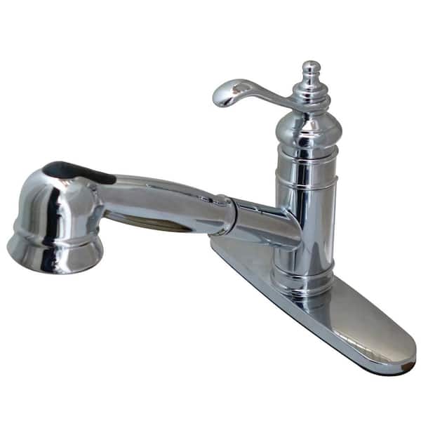 Kingston Brass Templeton Single-Handle Deck Mount Gooseneck Pull Out Sprayer Kitchen Faucet in Polished Chrome