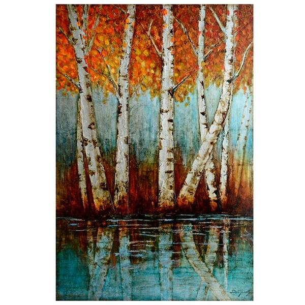 Yosemite Home Decor 47 in. x 31 in. "Aspen Grove" Hand Painted Canvas Wall Art