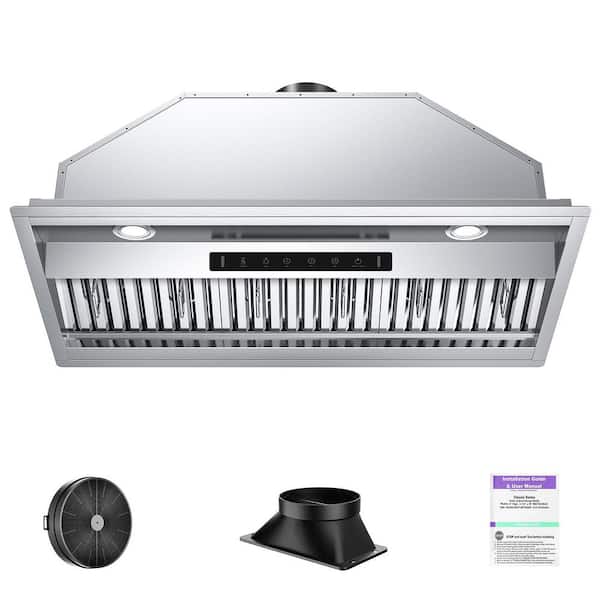 42 in. 900 CFM Convertible Insert Range Hood Stainless Steel with Baffle Filters, LED and Gesture Control