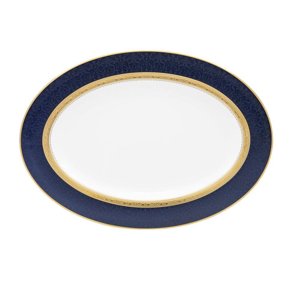 Noritake Odessa Cobalt Gold 14 in. (Gold) Bone China Oval Platter