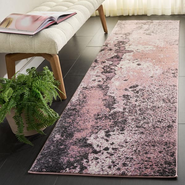 Glacier 2 ft. x 12 ft. Pink/Gray Geometric Runner Rug