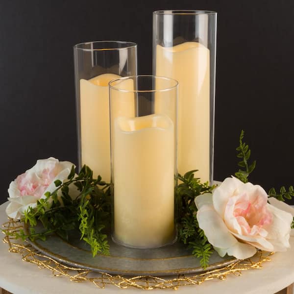 Lavish Home Flameless LED Candles in Cylinder Glass Insert Holders (Set of 3)