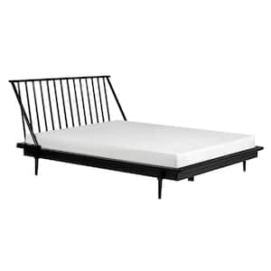 Spindle Back Solid Wood Queen Bed in Black