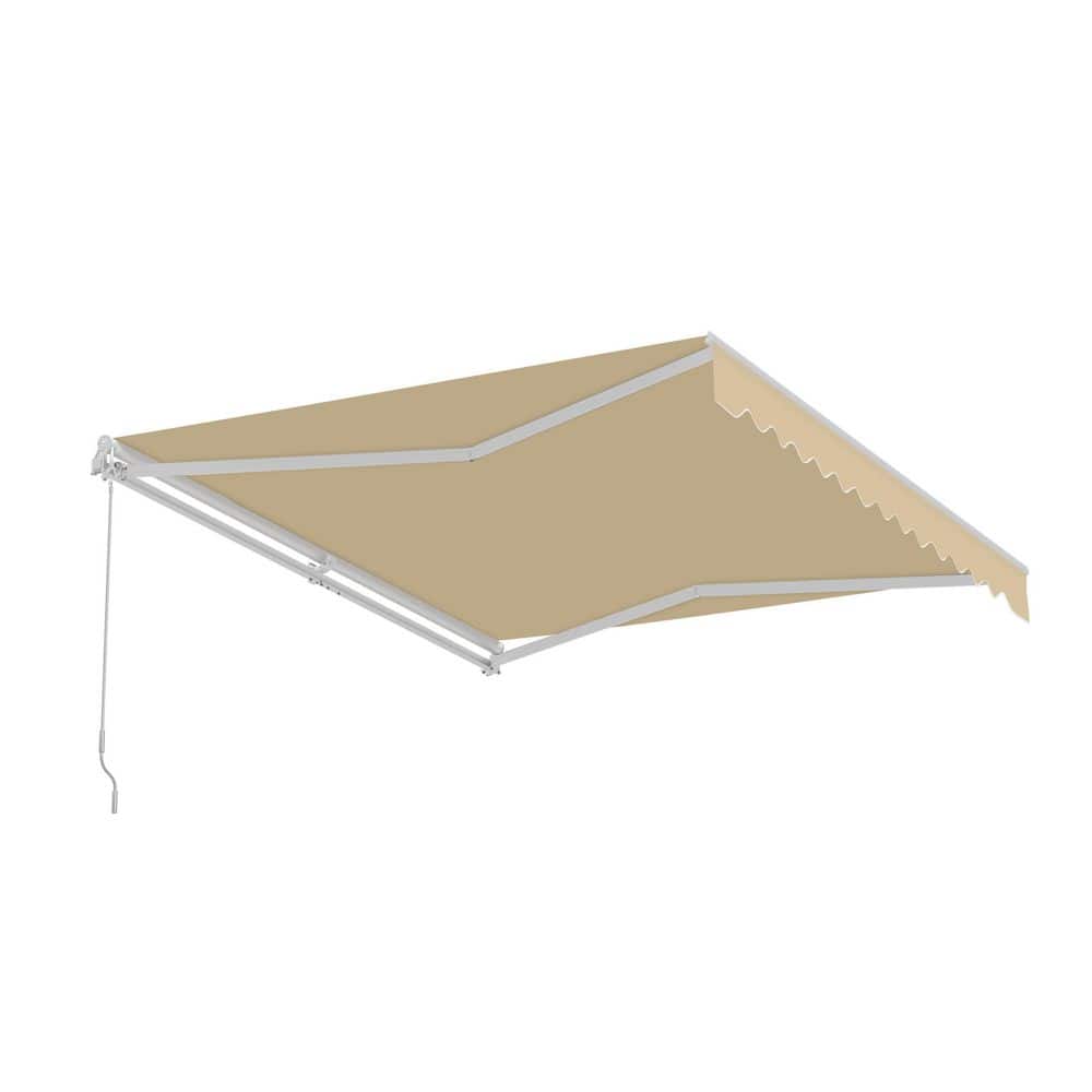 Sand Motorized Retractable Patio Awning with White Frame
