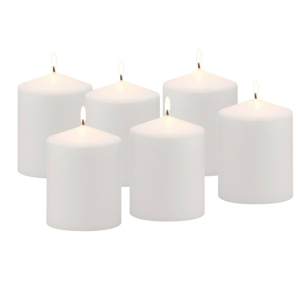 Elegant White Paraffin Pillar Candles 6-Pack, 3x4 Inches