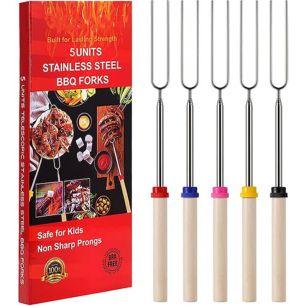 32 in. L Fire Pit Kit Marshmallow Grilling Skewer Kebabs for Camping Hot Dog Campfire Grill (5-Pack)