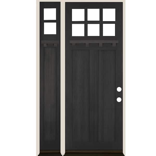 Krosswood Doors 50 in. x 96 in. 6-Lite Craftsman Left Hand Black Stain Hemlock Prehung Front Door Left Sidelite