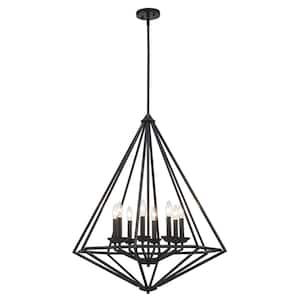 Hubley 8-Light Triangular Black Chandelier Light Fixture with Metal Cage Shade