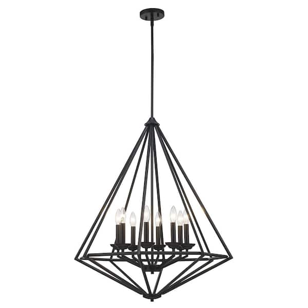 Home Decorators Collection Hubley 8-Light Triangular Black Chandelier Light Fixture with Metal Cage Shade