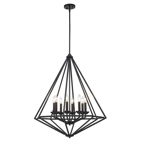 Hubley 8-Light Triangular Black Chandelier Light Fixture with Metal Cage Shade