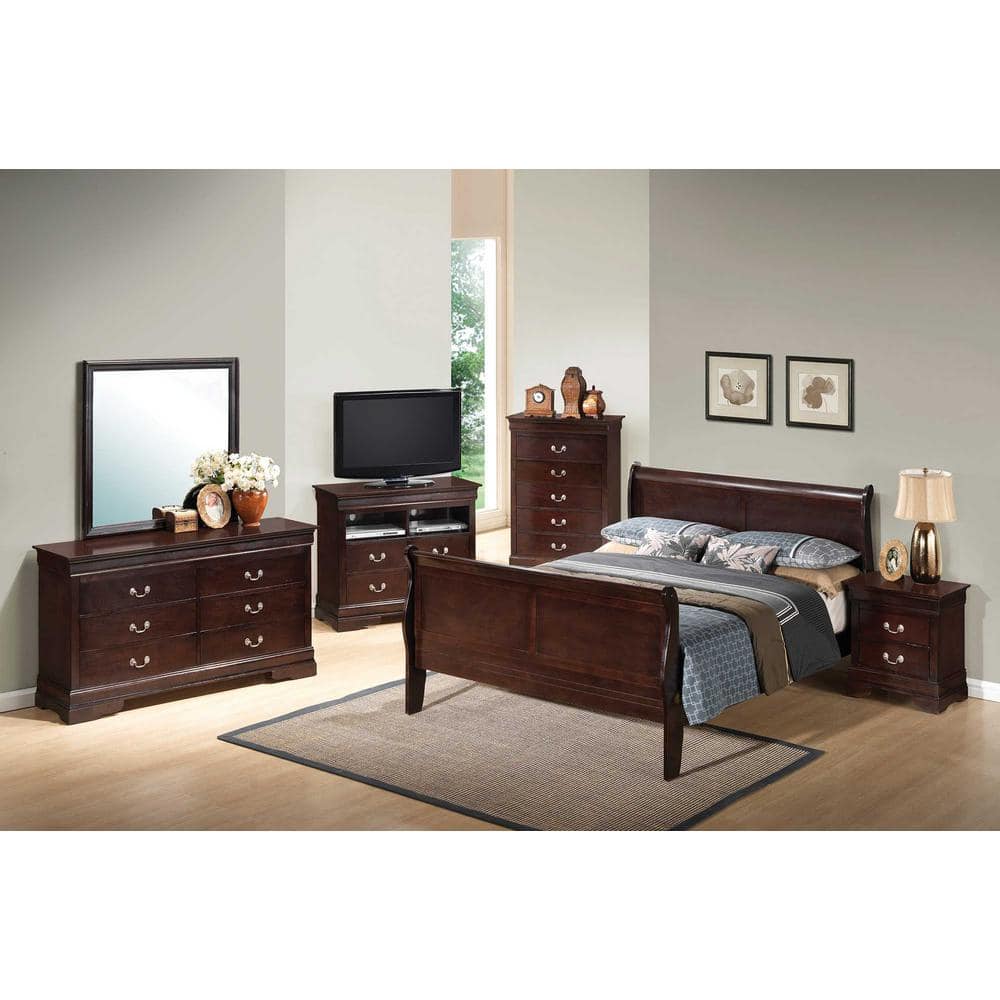 Cappuccino Full Wood Platform Bed with Upholstered Headboard