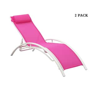 Pink Reclining Adjustable Wicker Outdoor Lounge Chair 2 Chairs Included without Cushions
