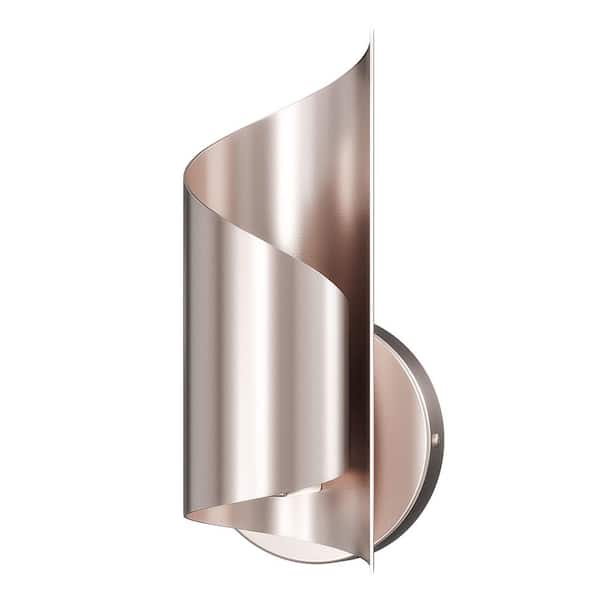 1-Light 4.1 in. Brushed Nickel Modern Wall Sconce Light with Right-Twist Curved Shade