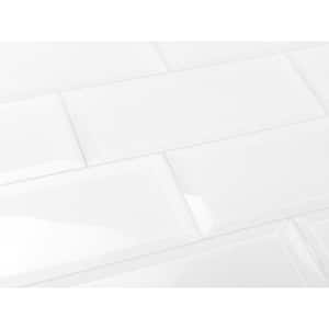 Frosted Elegance Glossy White Beveled Subway 3 in. x 12 in. Glass Peel and Stick Decorative Tile (10.5 sq. ft./Case)