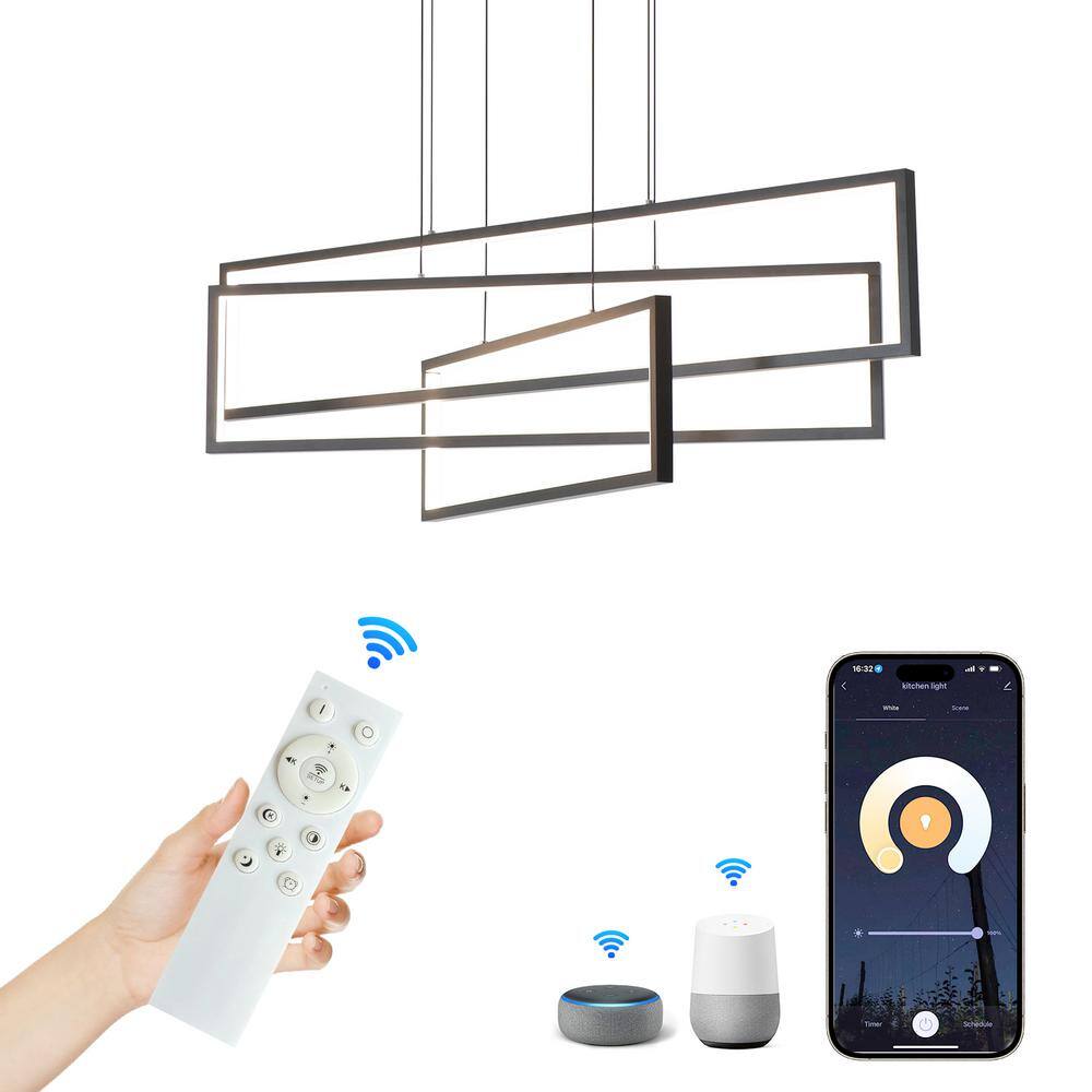 3-Lights 40 in. Dimmable Integrated LED Black Chandelier for Kitchen Island Living Room Smart Wi-Fi