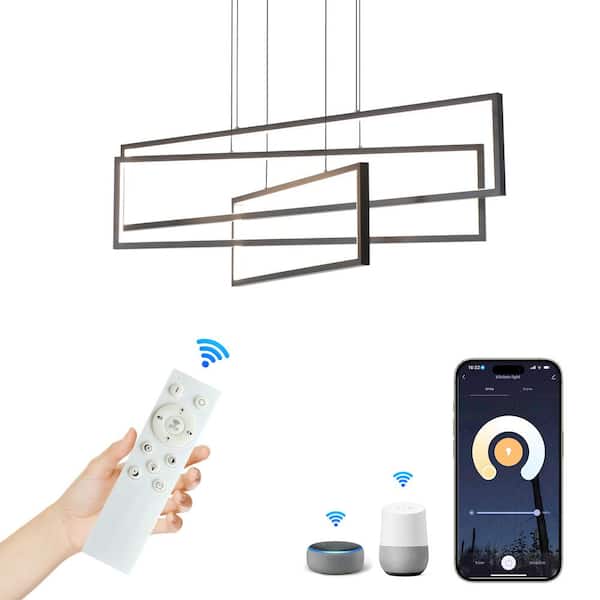3-Lights 40 in. Dimmable Integrated LED Black Chandelier for Kitchen Island Living Room Smart Wi-Fi