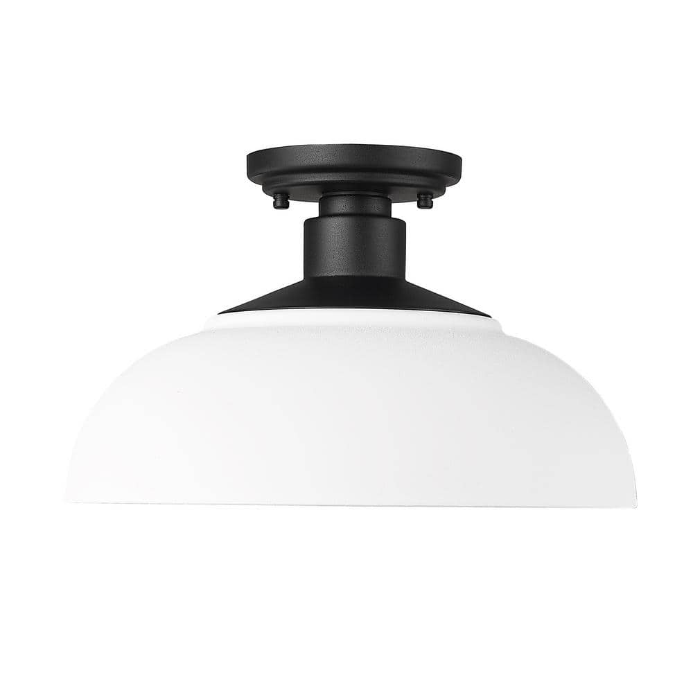 Levitt Black Aluminum Outdoor Semi-Flush Mount Light with White Shade