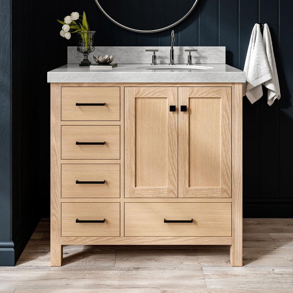 Cambridge 36 in. Single Sink Freestanding Bathroom Vanity in Oak with Carrara White Marble Top price history on PriceWatchPro