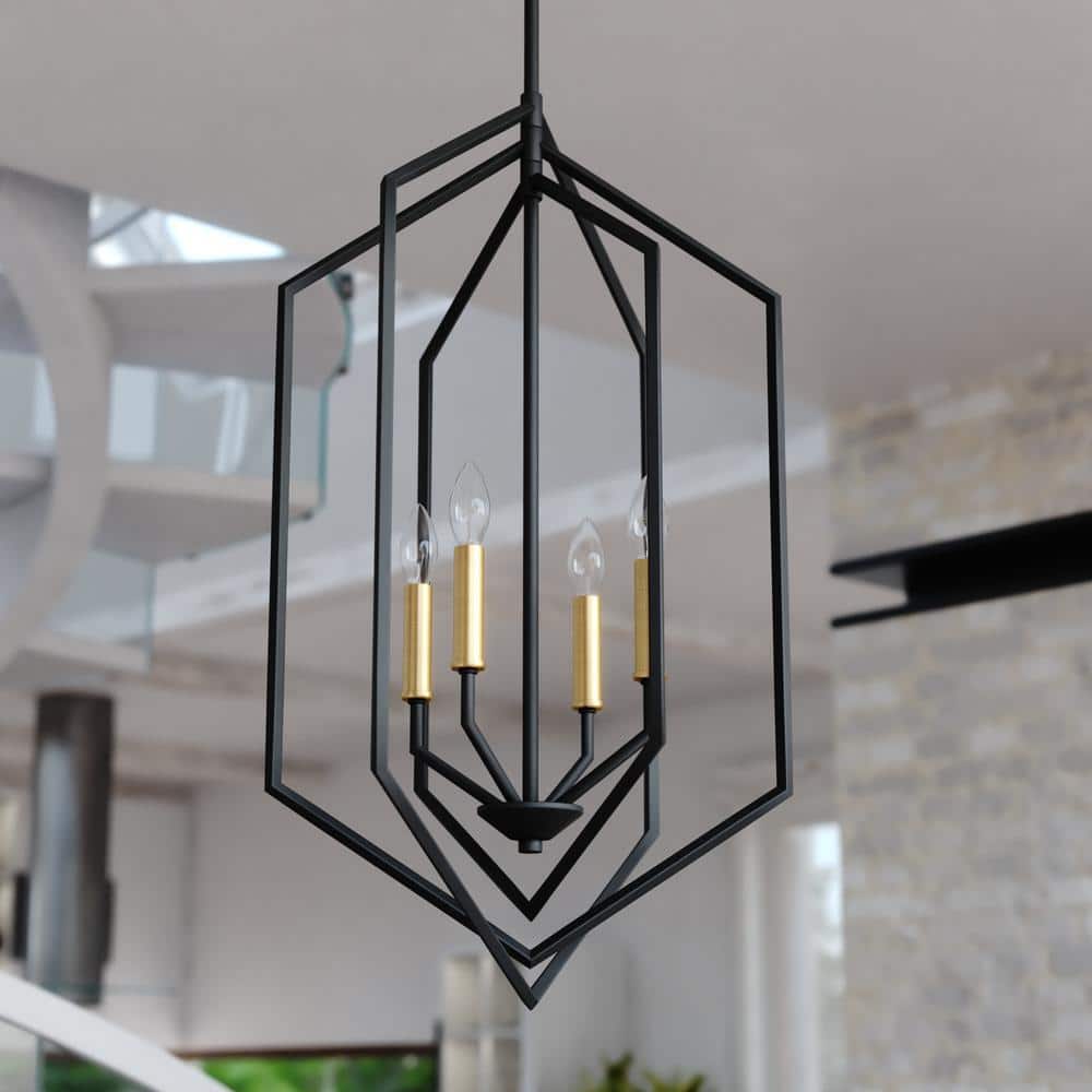 Contemporary Satin Brass and Black Metal 18" Drum Pendant Light