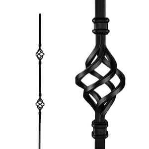 44 in. H x 1/2 in. W Black Steel Long Hollow Interior Stair Railing Square Baluster with Double Basket (12-Pack)