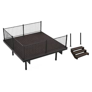 Infinity IS Freestanding 12 ft. x 12 ft. Tiger Cove Brown Composite Deck 3 Step Stair Kit with Steel Frame & Steel Rail