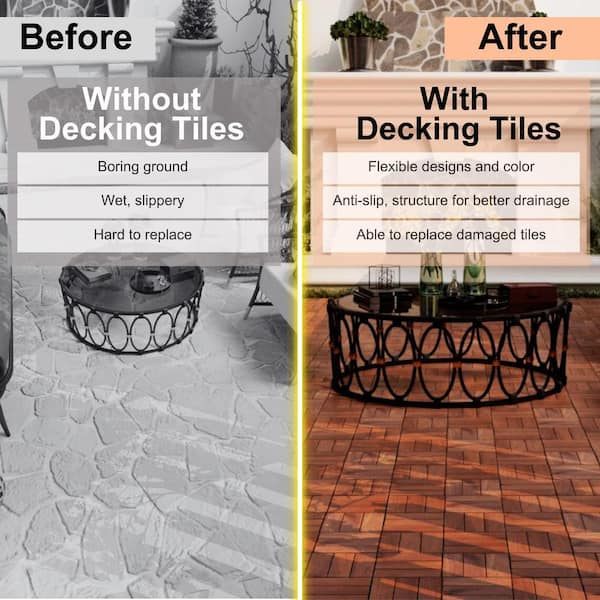 30-Pieces Acacia Wood Interlocking Deck Tiles Square Outdoor