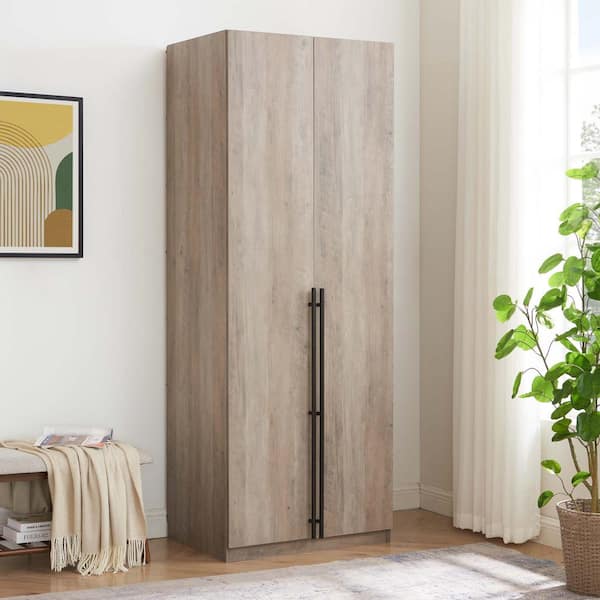 Lee Rustic Grey 31.5 in. Freestanding Wardrobe with 1-Hanging Rod, 4-Shelves and SNAP Tool-Free Assembly