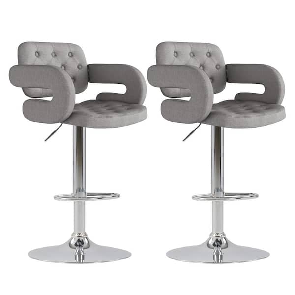 CorLiving Adjustable Height Tufted Medium Grey Fabric Bar Stool (Set of 2)