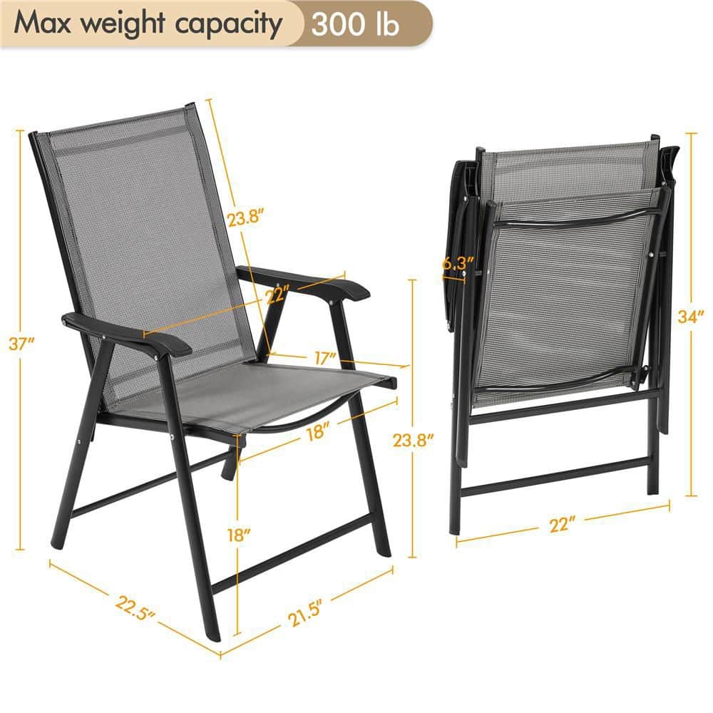 Gray Steel Folding Arm Dining Chairs, Set of 2