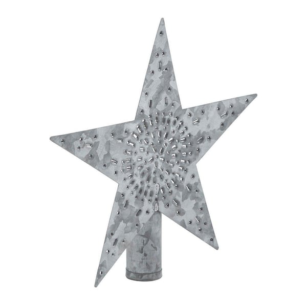 6.75 inch Galvanized Christmas Tree Topper-Punched Metal Star Design