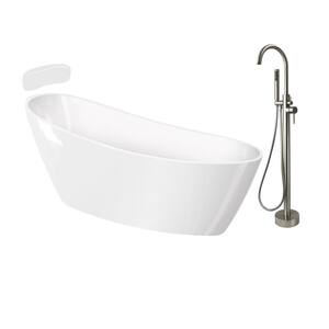 Aaliyah Grande 67 in. x 30.75 in. Soaking Bathtub with Reversible Drain in Gloss White/Brushed Nickel with Faucet