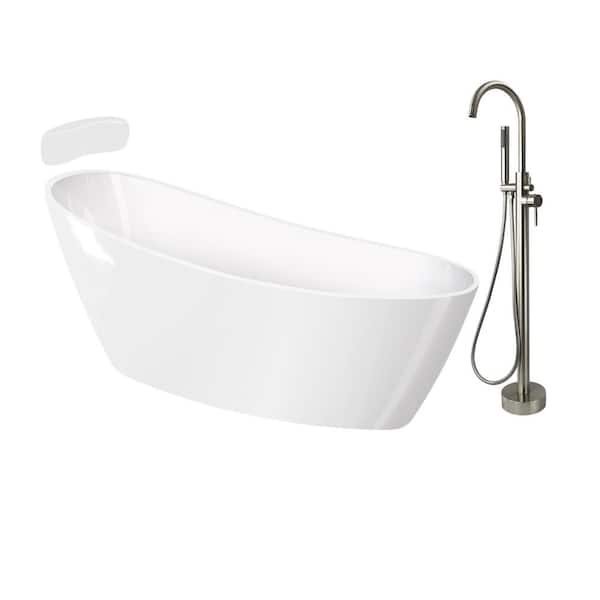 Transolid Aaliyah Grande 67 in. x 30.75 in. Soaking Bathtub with Reversible Drain in Gloss White/Brushed Nickel with Faucet