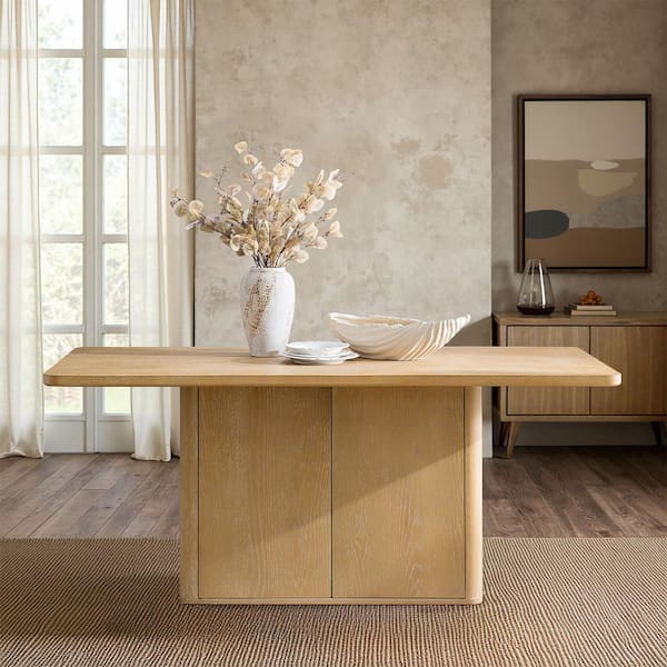 Ashley Farmhouse Natural Wood 38 in. Solid Base Dining Table Seats 6