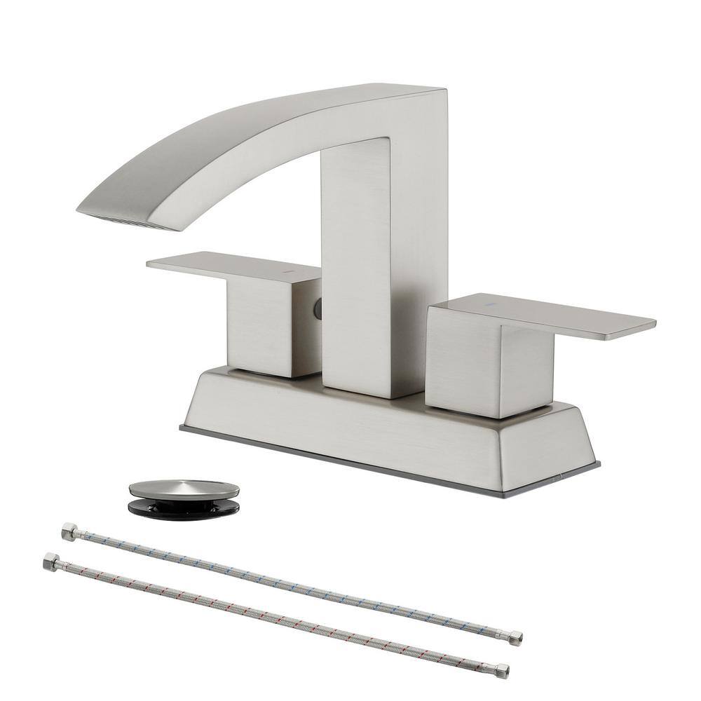 4 in. Centerset 2-Handle Bathroom Faucet with Drain Assembly in Brushed Nic