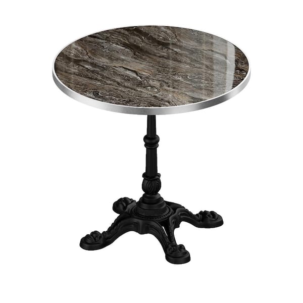 31.5 in. Black Marble Look Sintered Stone Water-Resisting Round Table with Heavy Duty Cast Iron Base