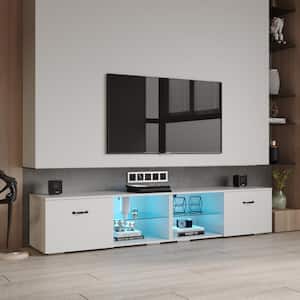 79 in. Modern White TV Stand with RGB Light Fits TV's up to 80 in. with 2-Door Lockers and Shelves