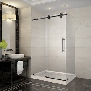 Langham 48 in. x 35 in. x 77.5 in. Completely Frameless Sliding Shower Enclosure in Oil Rubbed Bronze with Left Base