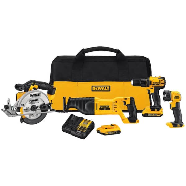 DEWALT 20V MAX Cordless 4 Tool Combo Kit with (2) 20V 2.0Ah Batteries and Charger