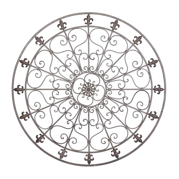 42 in. x  42 in. Metal Black Scrollwork and Fleur De Lis Wall Decor