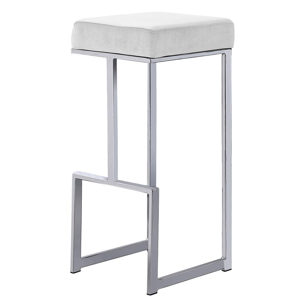 Sleek Silver Stainless Steel & White Leather Backless Bar Stool