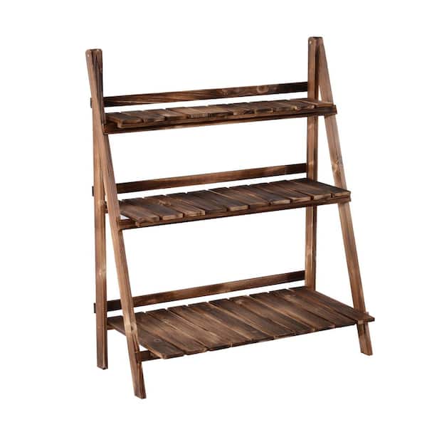 Outsunny 31.5 in. L x 14.75 in. W x 37 in. H 3-Tier Brown Wood Folding Flower Rack Plant Stand