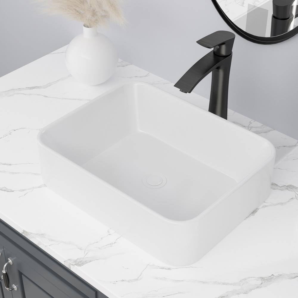 19" White Ceramic Rectangular Vessel Sink with Oil Rubbed Bronze Faucet