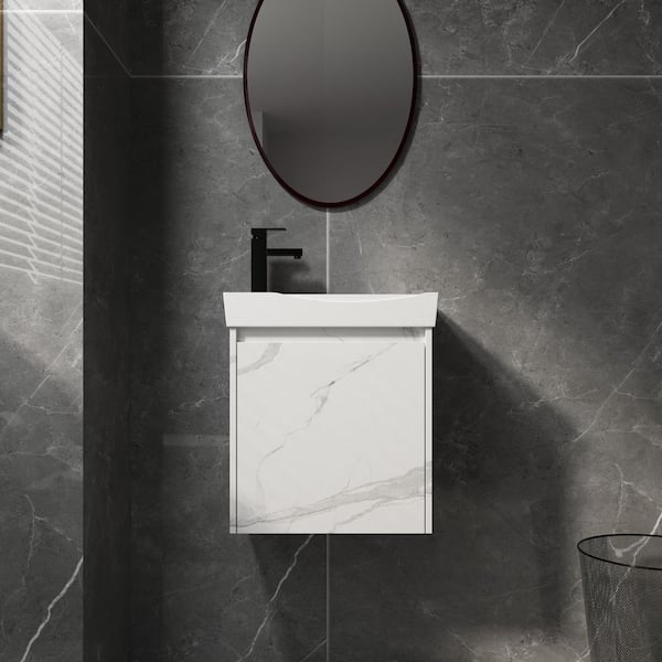 19.69 in. W x 11.88 in. D x 22.44 in. H Wall-Mounted Bath Vanity in Carrara White with White Ceramic Vanity Top